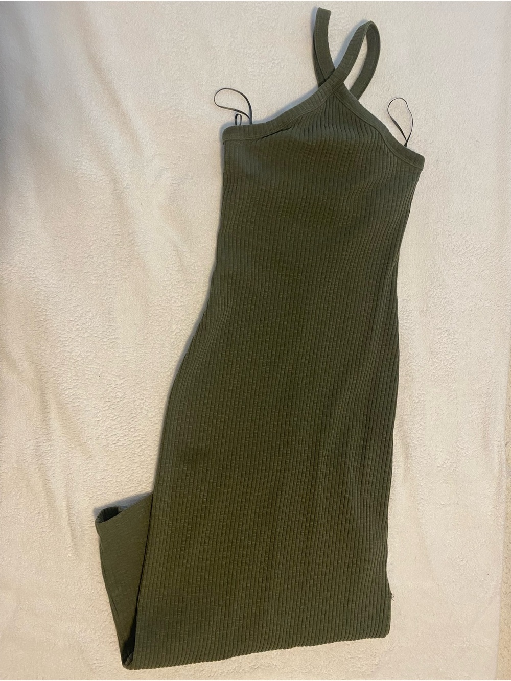 Ribbed One-Shoulder Tank Dress - Olive